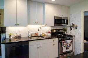Small White Kitchen with Textured Accents – Carlisle, MA