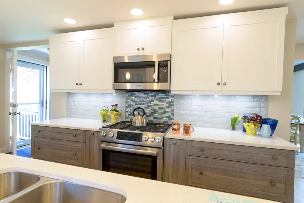 Dreamy White Kitchen Ideas: Two Toned Grey Cabinets, Andover NH