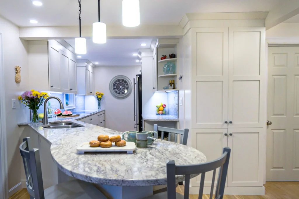 Designing a Narrow White Kitchen, Westford Ma