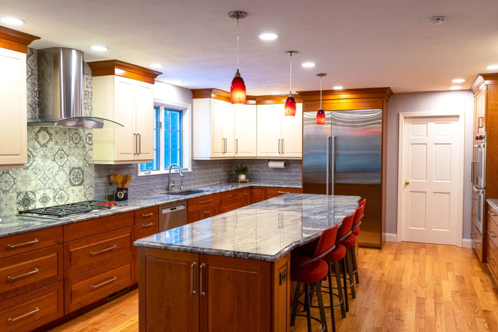 Large Kitchen Design with White Cabinets, Concord Ma